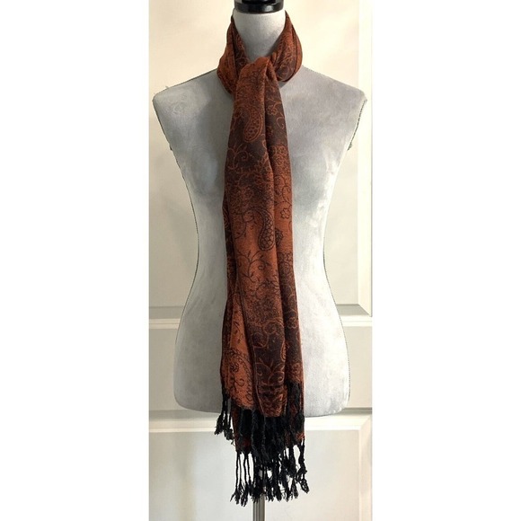 Pashmina Paisley Rectangular Wrap Scarf Fringed Shawl Luxury Burgundy Red Cozy - Picture 3 of 5